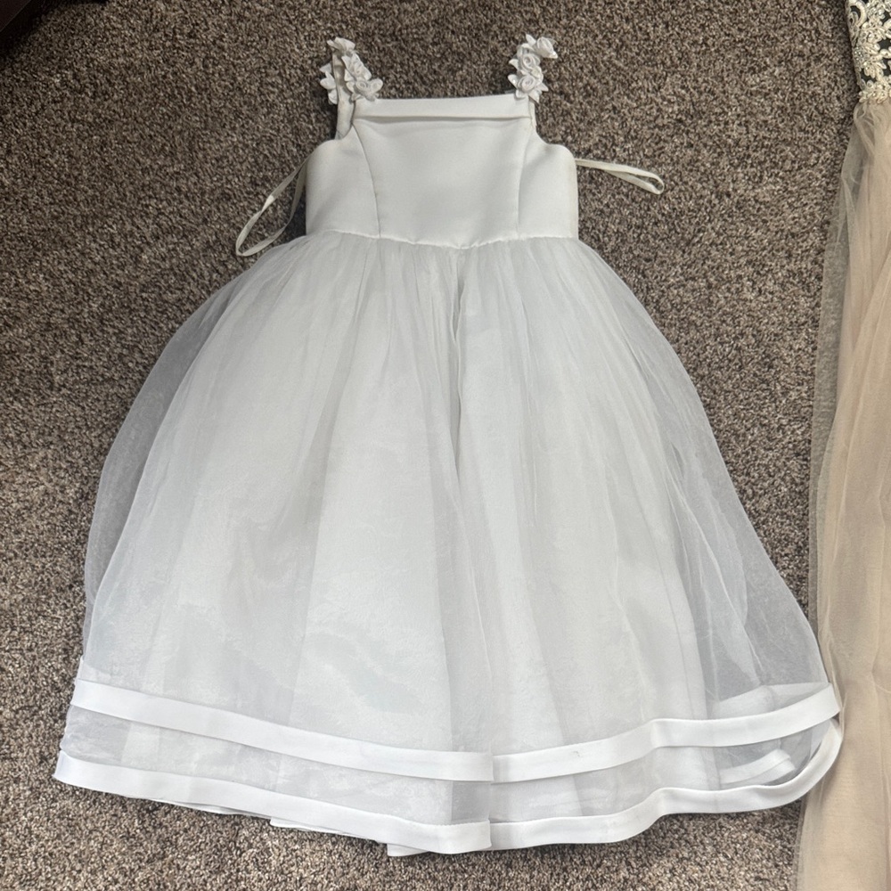 David's Bridal Elegant White Rosette Dress